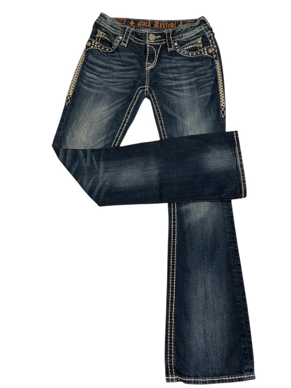 Rock Revival Elaina Boot Jeans Women 26 Buckle Rhinestone Embellished 30” Inseam